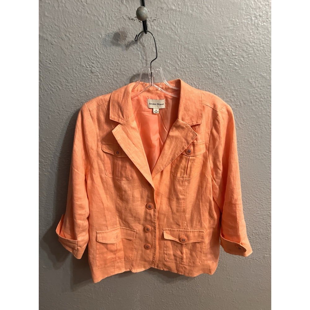 Studio Works Women's Peach Linen Jacket Size Medium Button Front